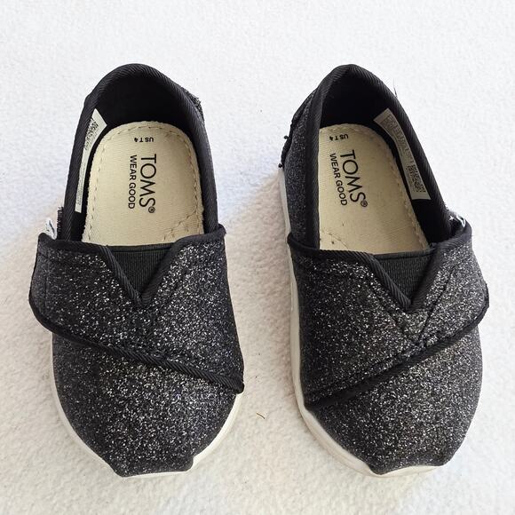 TOMS Baby/Infant/Walker/Toddler Belmont Black Glitter Sneaker, Size 4 M - Picture 2 of 7